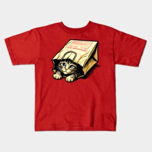 Paper Bag Cat Kids T-Shirt